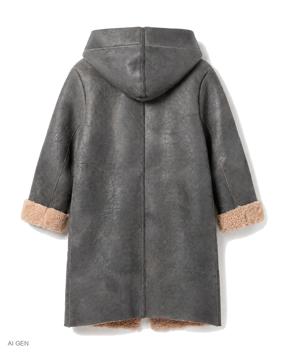 CASTAGNA KIDS – cappotto in montone grigio con cappuccio – vista posteriore