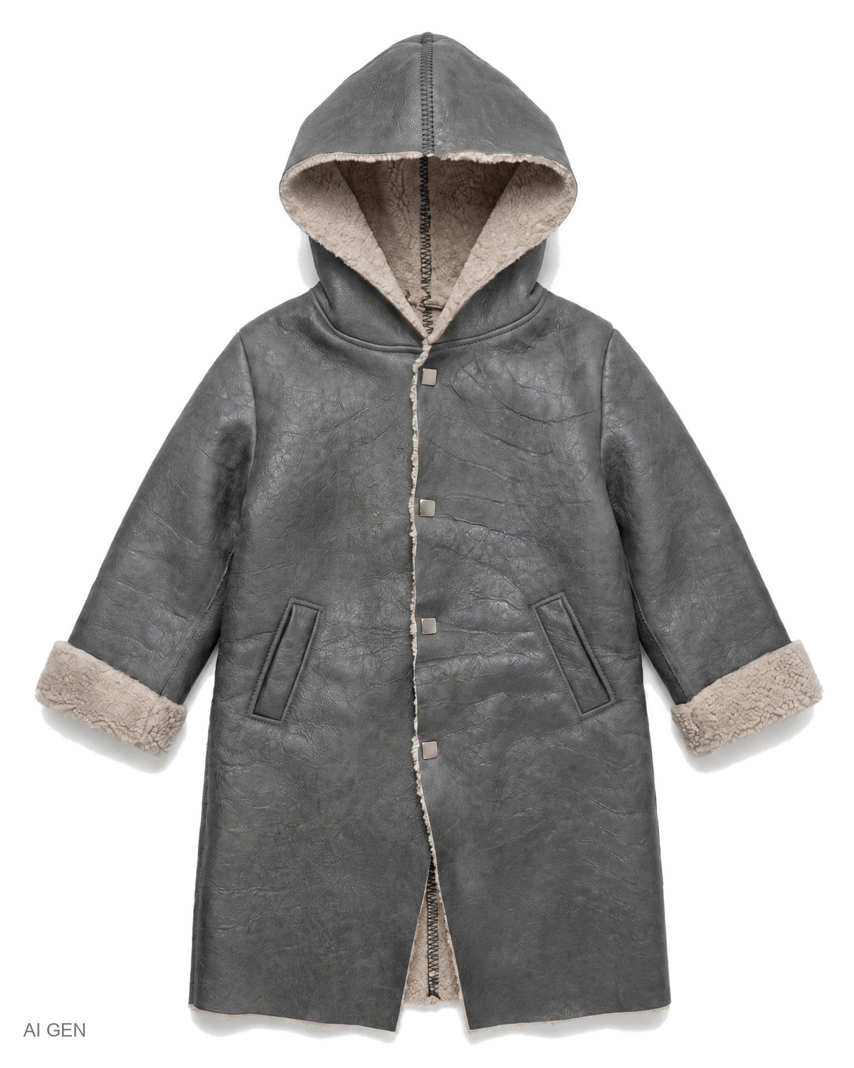 CASTAGNA KIDS – cappotto in montone grigio con cappuccio – vista frontale