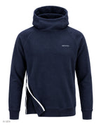 NINJA – felpa in pile blu navy con zip bianca a collo alto con cappuccio e zip laterale – foto prodotto, vista frontale