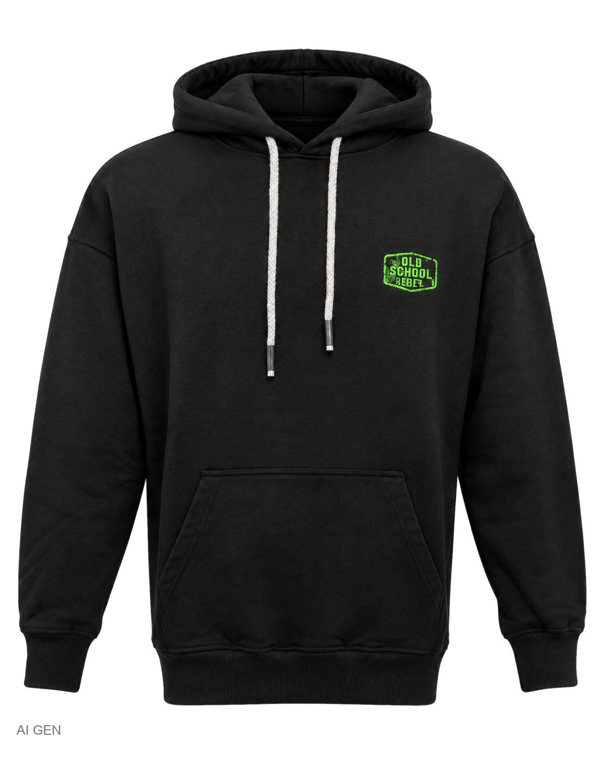 OLD SCHOOL LUCKY 29 – felpa nera con cappuccio e stampa verde – foto prodotto, vista frontale