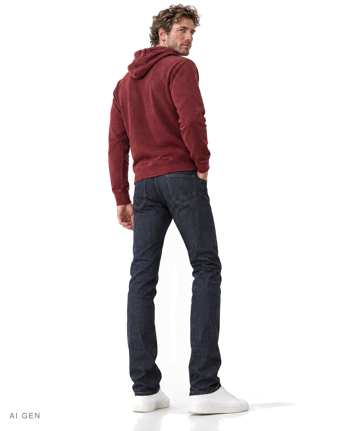 Felpa zip Old School – felpa con zip rosso granata, indossata da un modello – vista posteriore