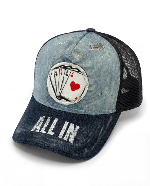 Cappellino trucker in denim ALL IN V2 fatto a mano in Italia, in saldo — Pitt Conrad
