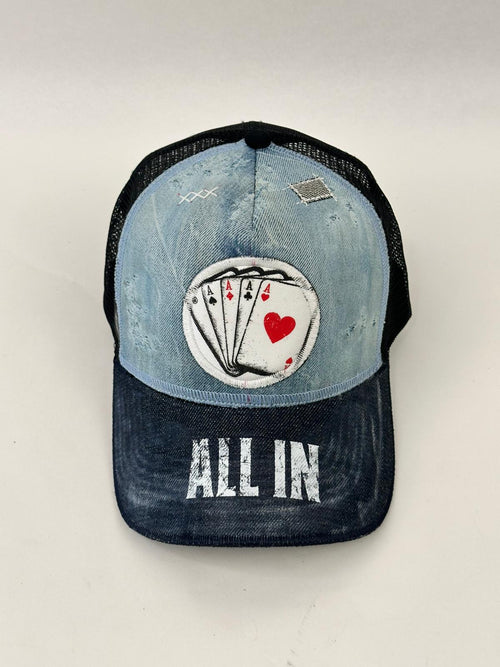 Cappellino trucker in denim ALL IN V2 fatto a mano in Italia — Pitt Conrad