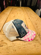 Cappellino Bad Girl donna jeans italiano Pitt Conrad - vista laterale destra con toppa cuoio artigianale made in Italy
