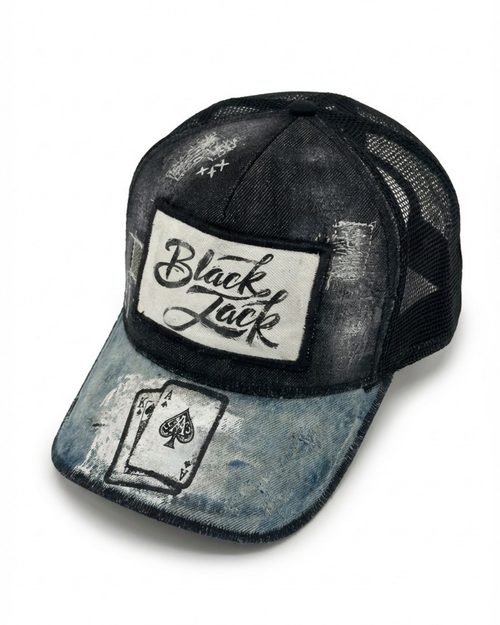 Cappellino trucker in denim Black Jack fatto a mano in Italia, in saldo — Pitt Conrad