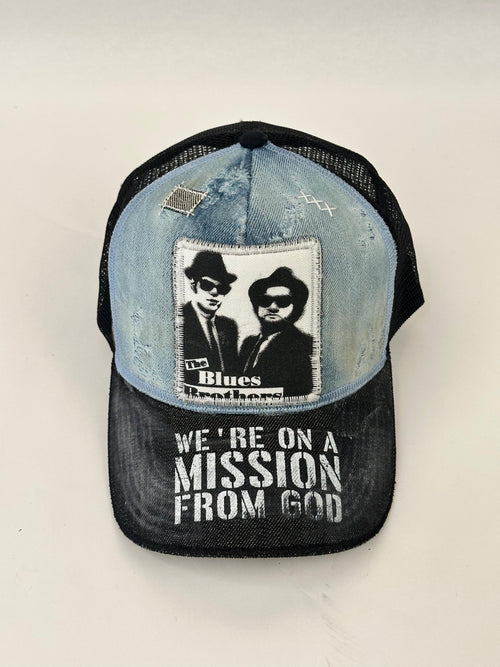 Cappellino trucker in denim Blues Brothers fatto a mano in Italia — Pitt Conrad