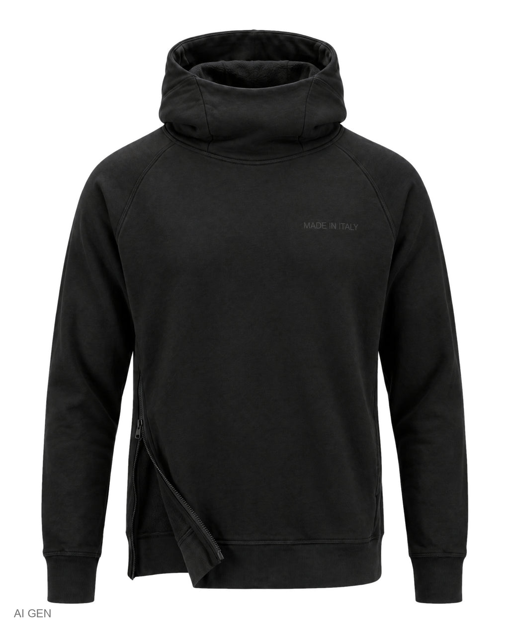 NINJA – felpa nera a collo alto con cappuccio e zip laterale – foto prodotto, vista frontale