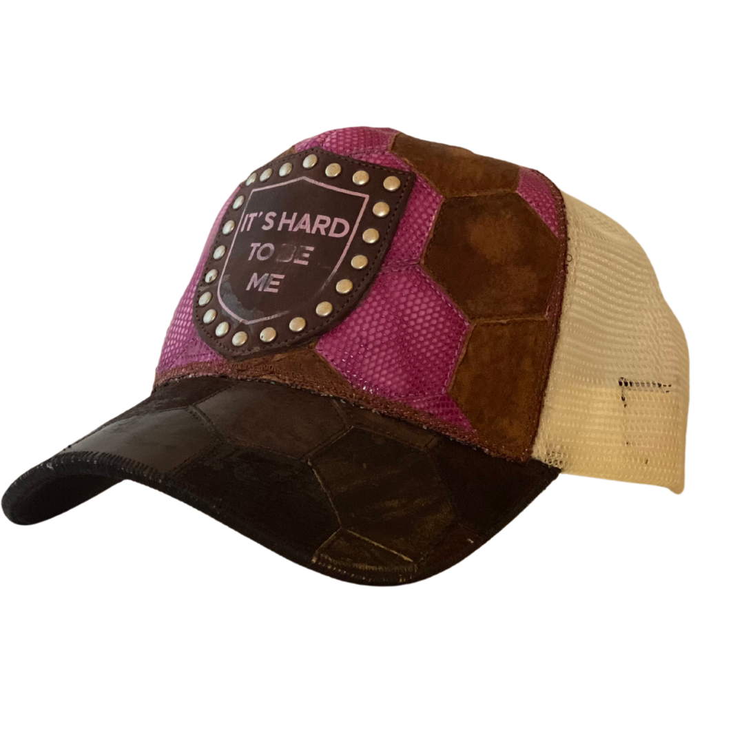 Cappello in intera pelle e pelle di pitone, Pitt Conrad rosa e marrone