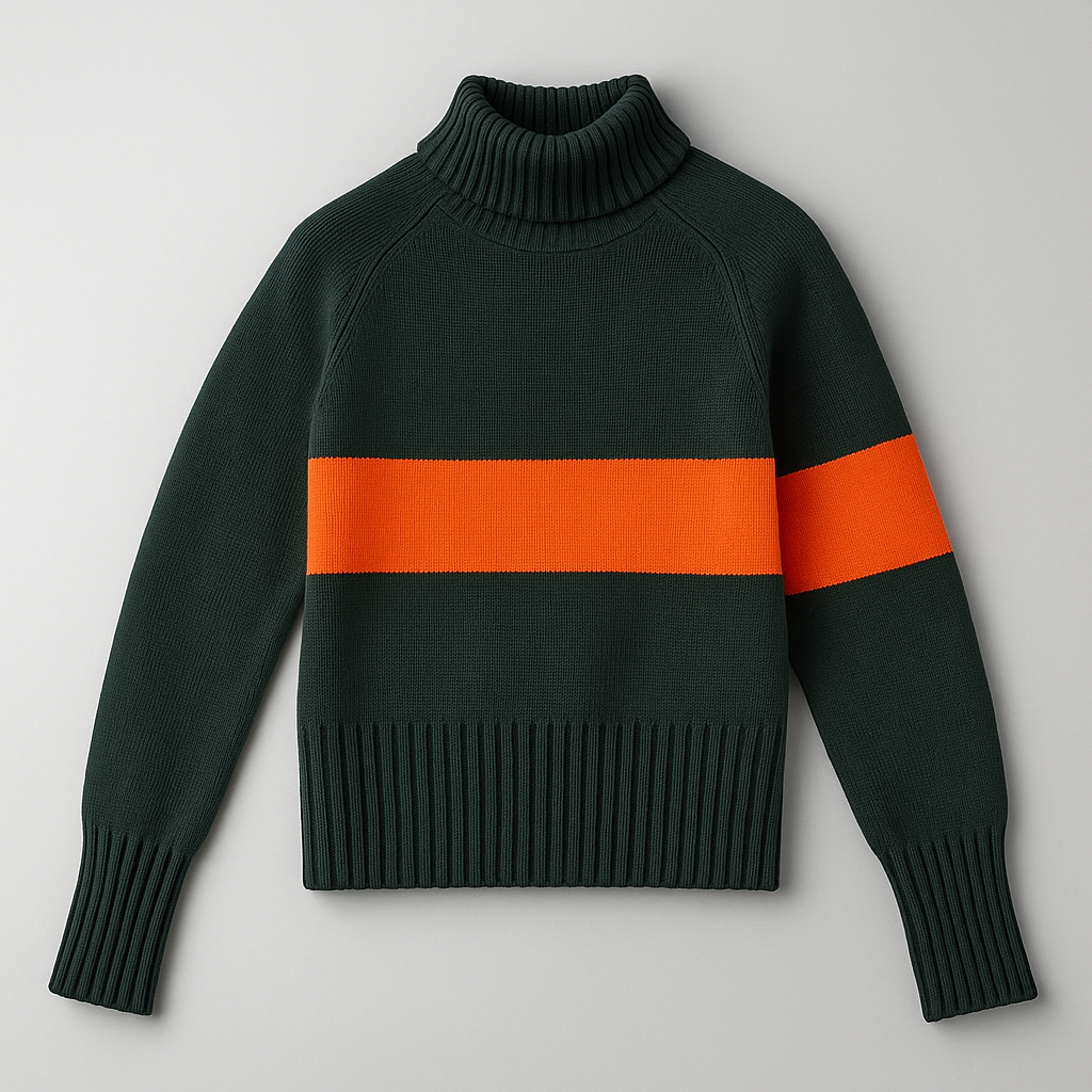 PRESTIGE – Dolcevita in lana verde con fascia arancione fluo