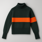PRESTIGE – Dolcevita in lana verde con fascia arancione fluo