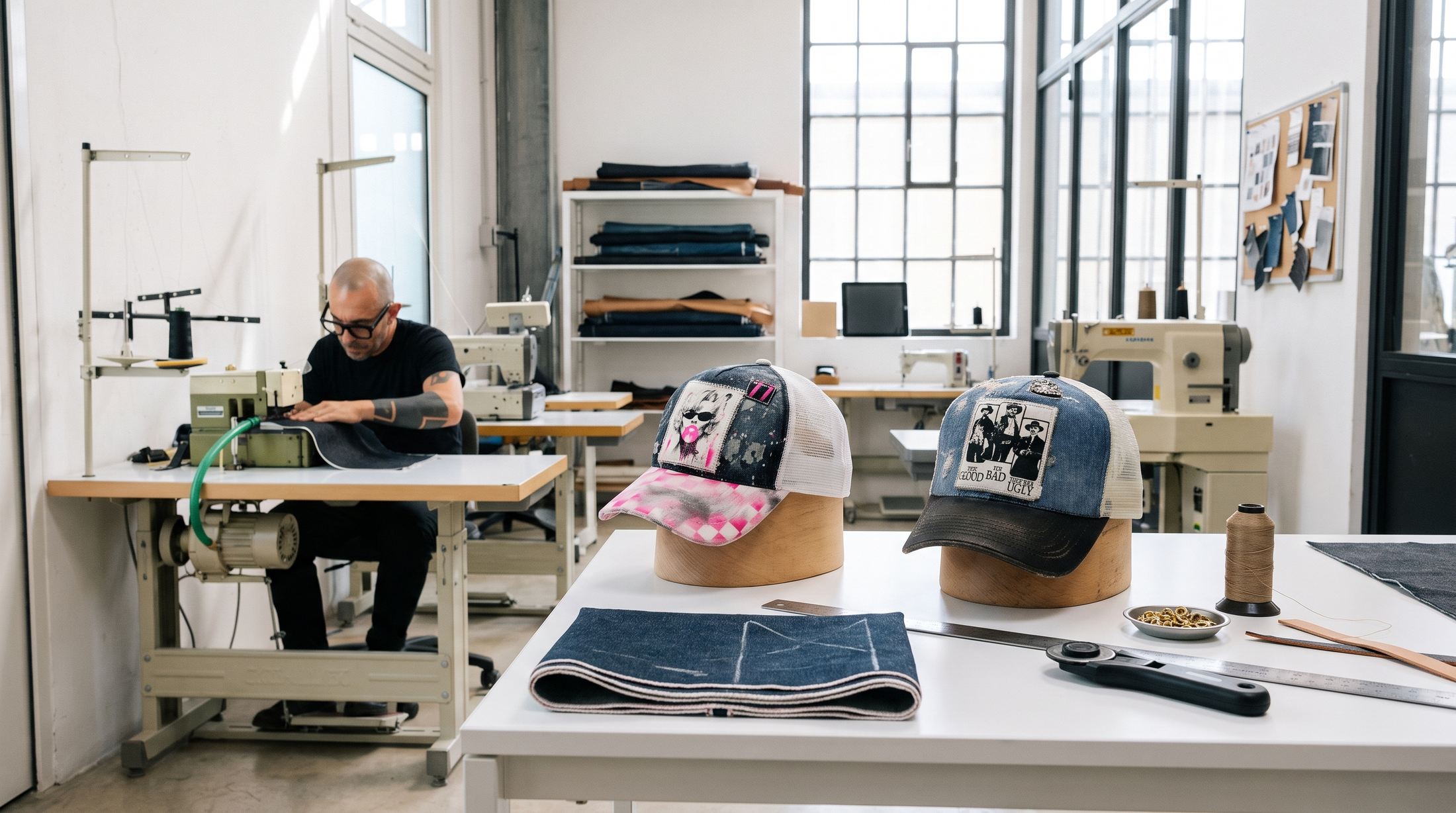 Mani al lavoro su un cappello Pitt Conrad