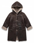 Cappotto shearling marrone con cappuccio – vista frontale