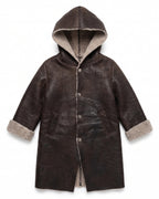 Cappotto shearling marrone con cappuccio – vista frontale