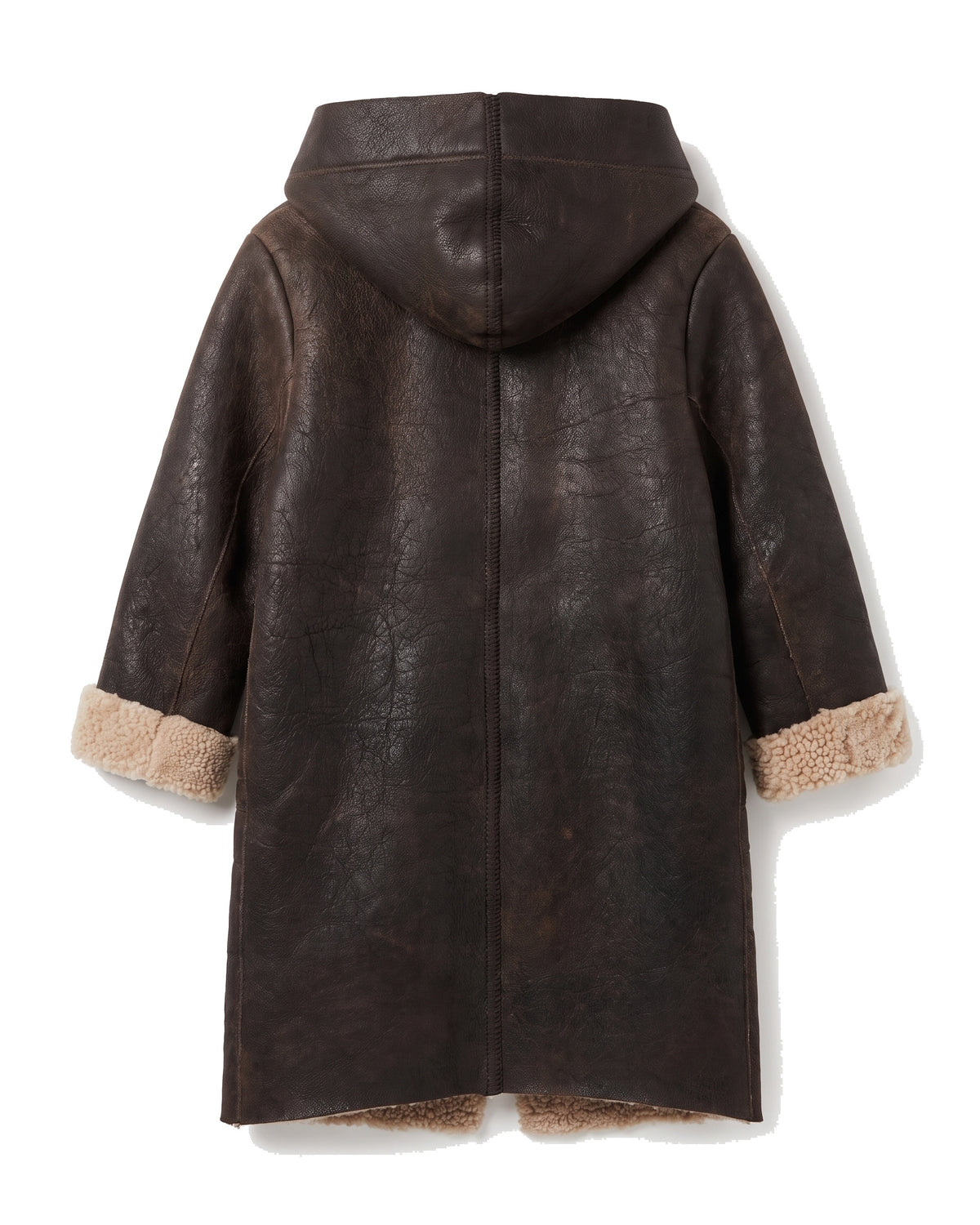 Cappotto shearling marrone con cappuccio – vista posteriore