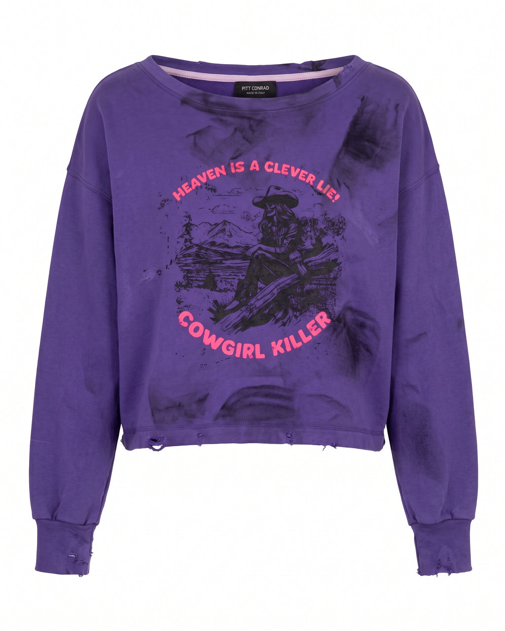 Felpa corta viola Cowgirl Killer – vista frontale