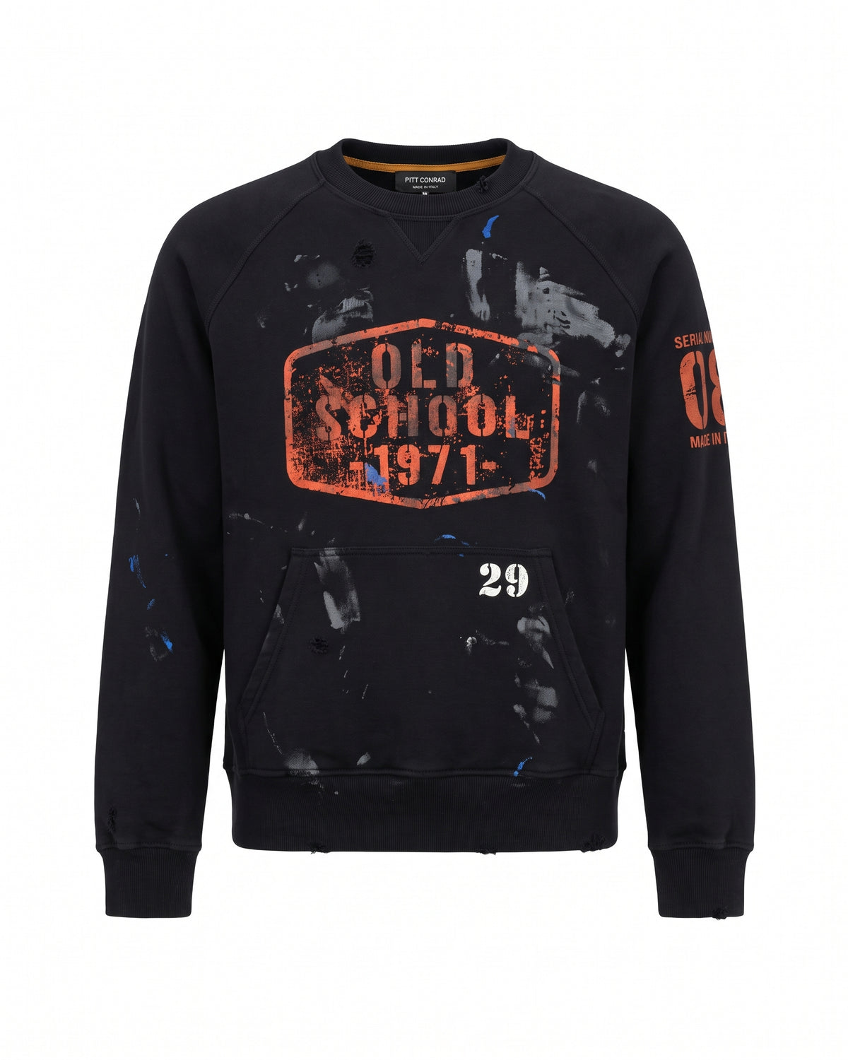 Felpa girocollo nera Old School 1971 effetto vissuto – vista frontale