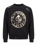 Felpa girocollo nera Old School 29 Lucky effetto vissuto – vista frontale