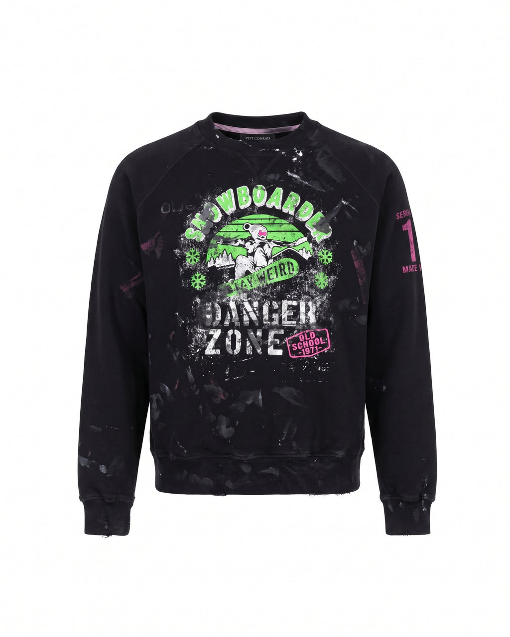 Felpa girocollo nera Snowboarder Danger Zone – vista frontale