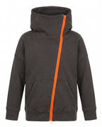 Felpa hoodie grigio antracite zip asimmetrica arancione Old School 1971 – vista frontale