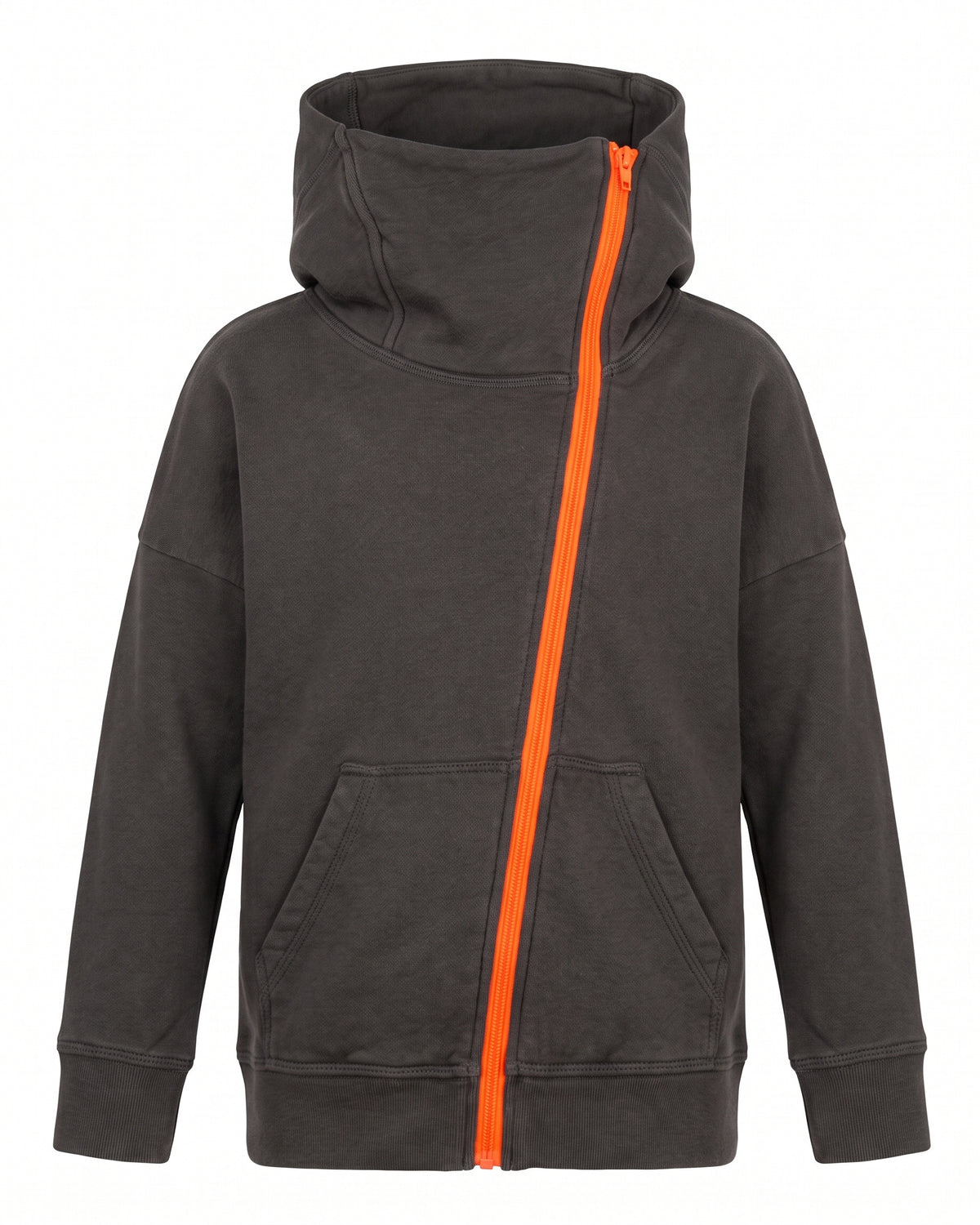 Felpa hoodie grigio antracite zip asimmetrica arancione Old School 1971 – vista frontale