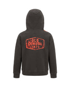 Felpa hoodie grigio antracite zip asimmetrica arancione Old School 1971 – vista posteriore