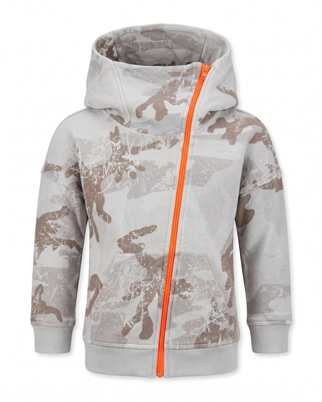 Felpa hoodie camouflage grigio chiaro zip arancione Old School 1971 – vista frontale