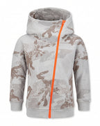 Felpa hoodie camouflage grigio chiaro zip arancione Old School 1971 – vista frontale