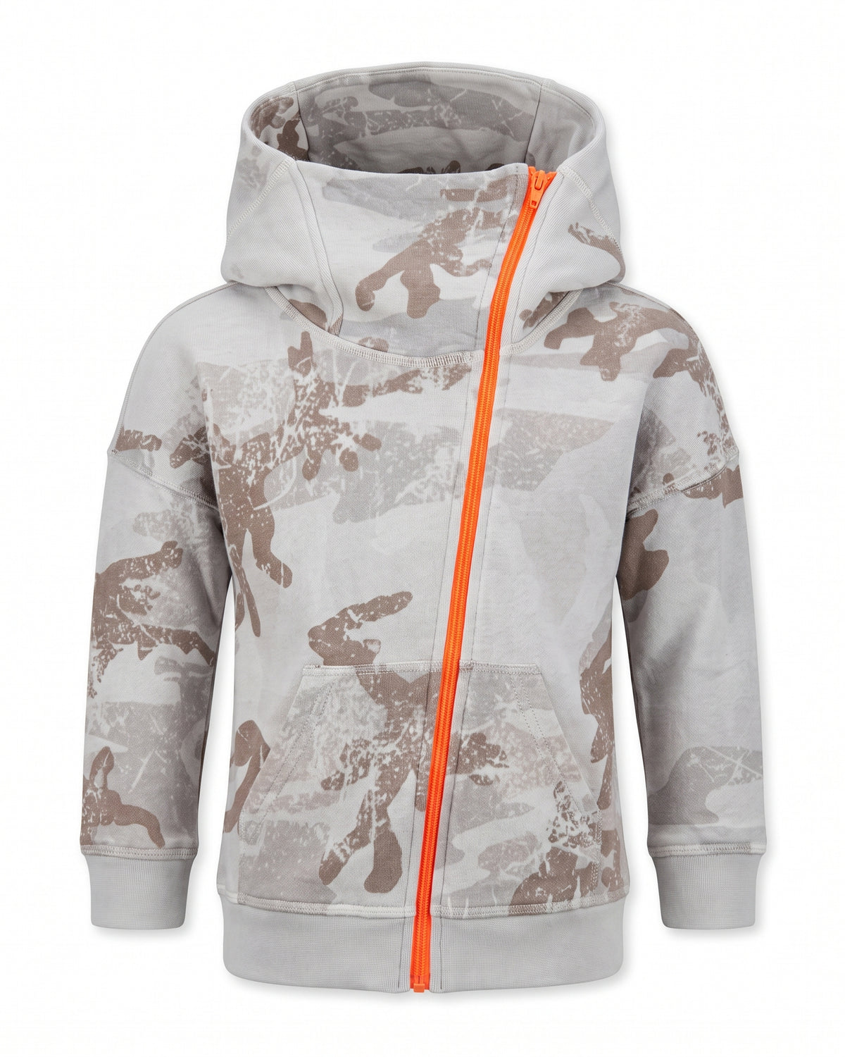 Felpa hoodie camouflage grigio chiaro zip arancione Old School 1971 – vista frontale