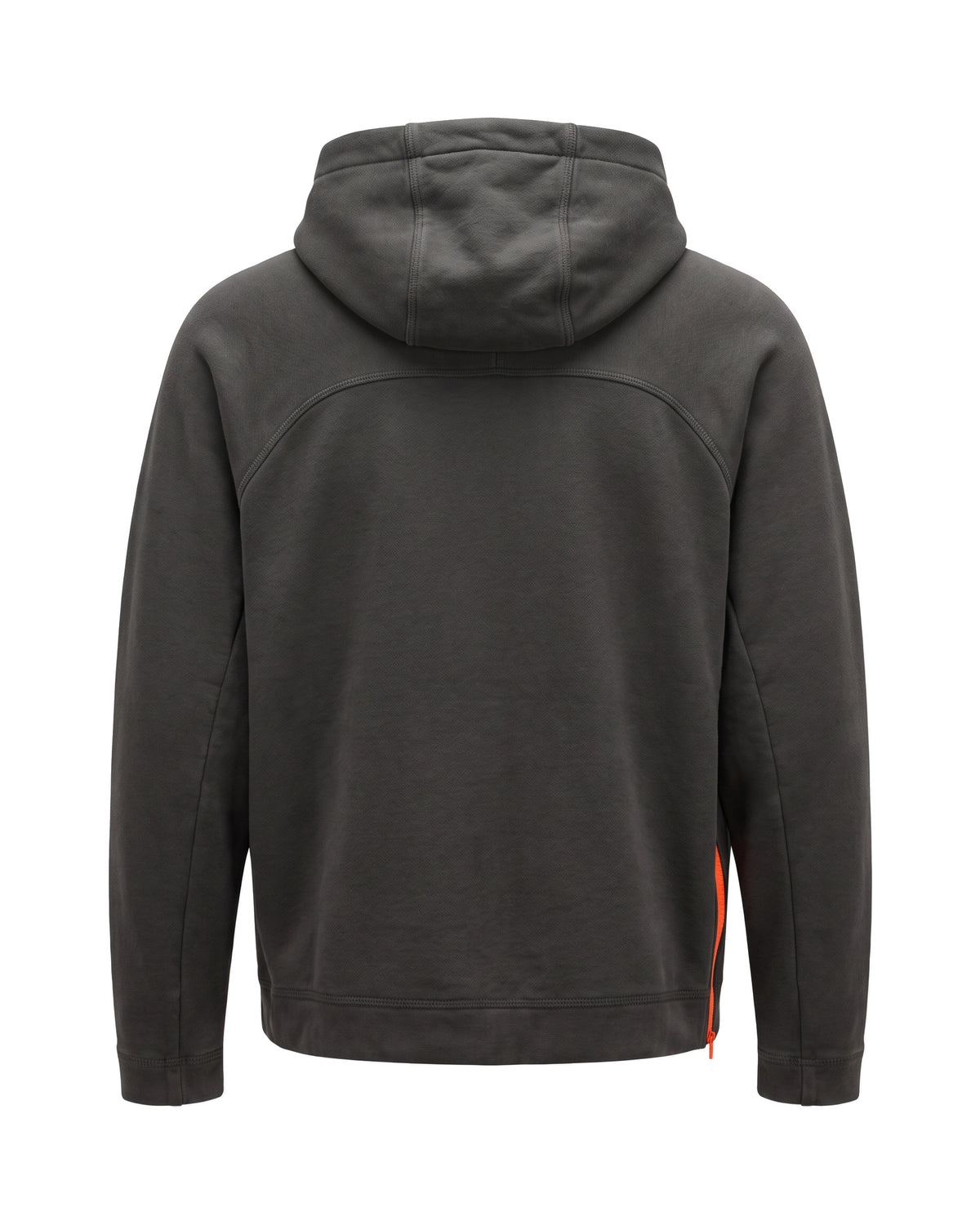 Felpa hoodie grigio antracite Old School 1971 con zip laterale arancione – vista posteriore