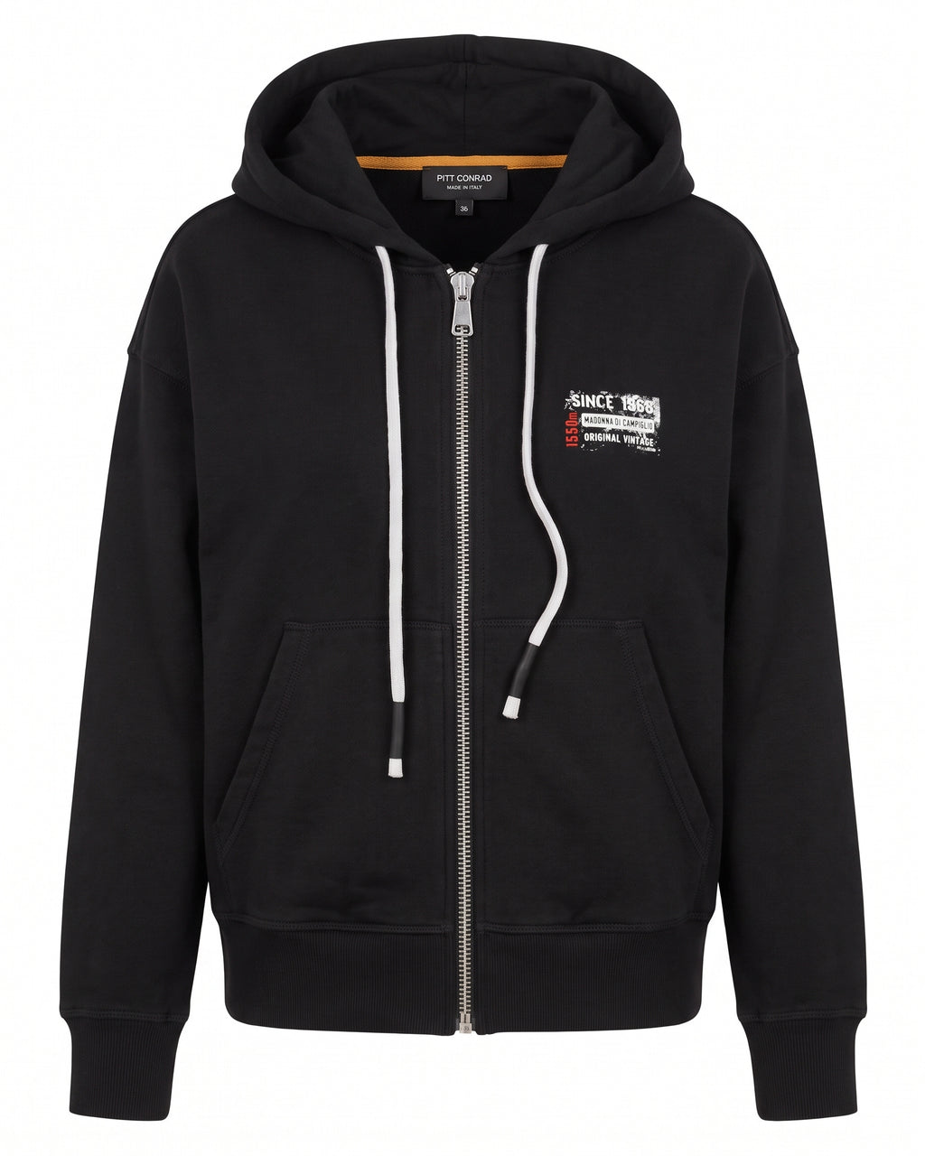Felpa hoodie nera full zip Madonna di Campiglio 1550m – vista frontale