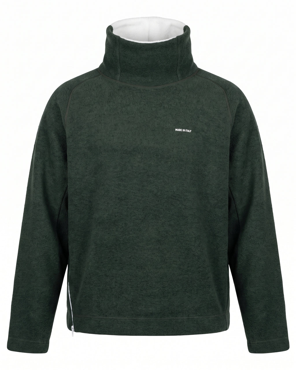 Felpa hoodie verde bosco Made in Italy con zip laterale – vista frontale
