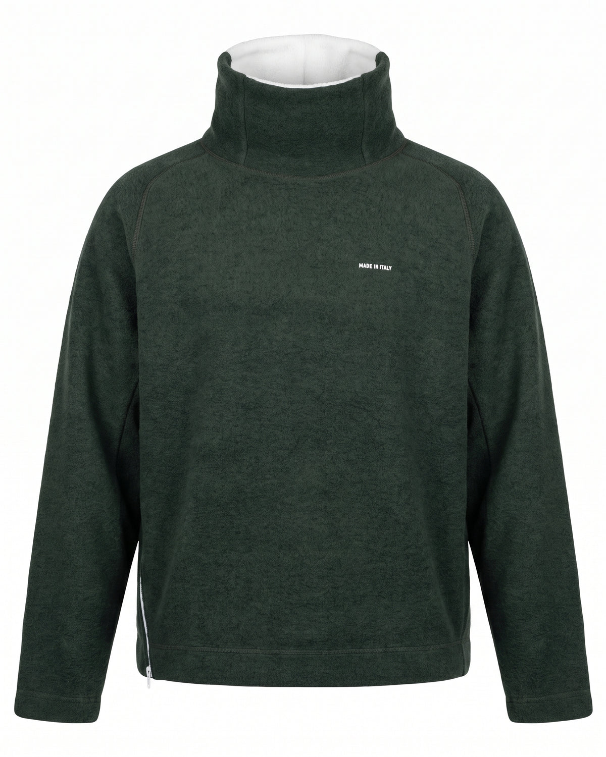 Felpa hoodie verde bosco Made in Italy con zip laterale – vista frontale