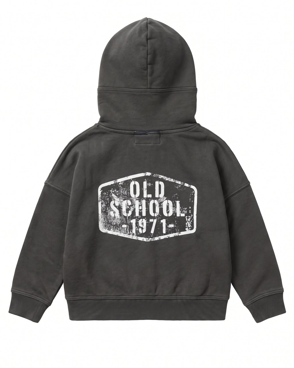 Felpa hoodie zip bambino grigio antracite Old School 1971 – vista posteriore