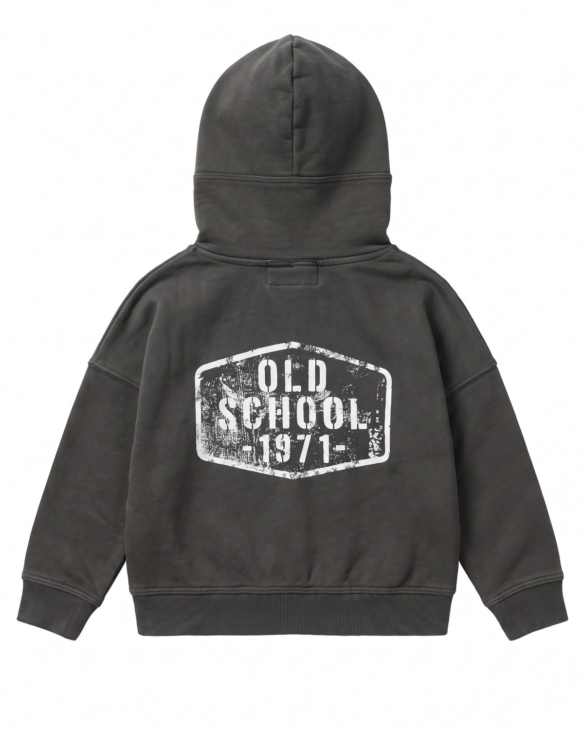 Felpa hoodie zip bambino grigio antracite Old School 1971 – vista posteriore