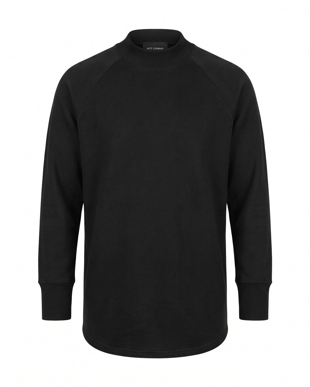 Felpa nera collo alto raglan longline – vista frontale