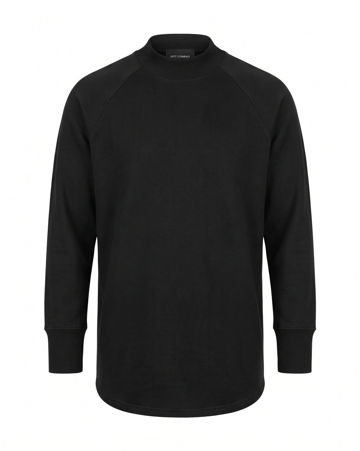 Felpa nera collo alto raglan longline – vista frontale