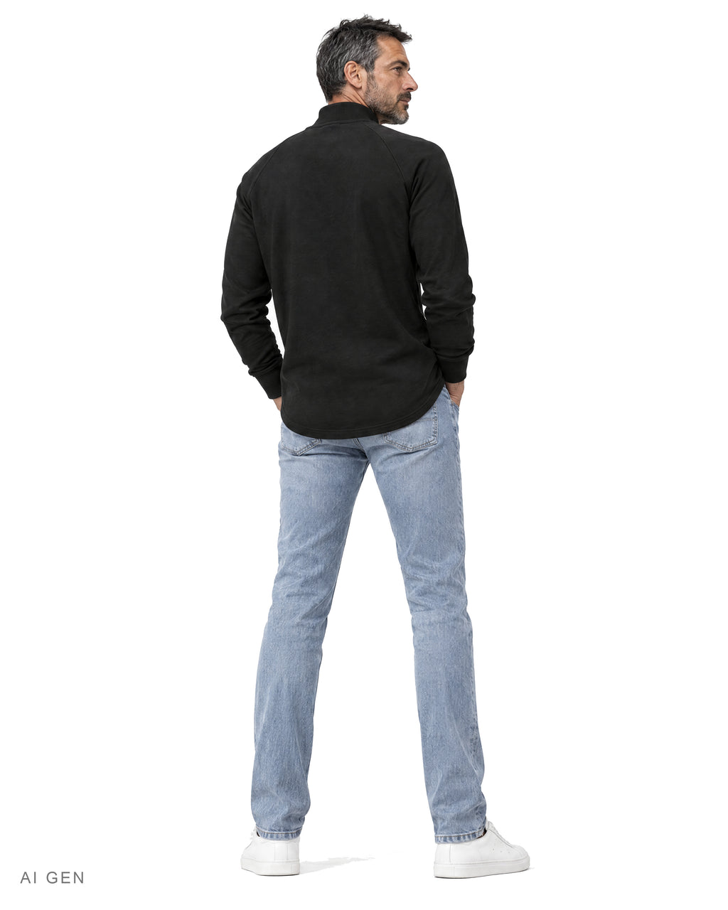 TUBELAR CLASSIC – felpa nera a collo alto raglan, indossata da un modello – vista posteriore