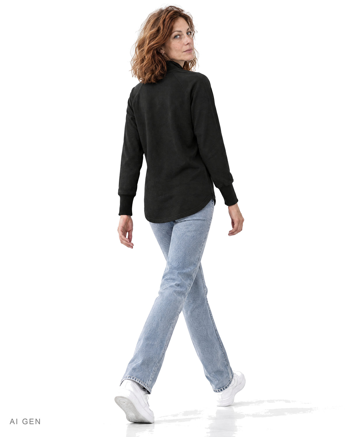TUBELAR CLASSIC – felpa nera a collo alto raglan, indossata da una modella – vista posteriore