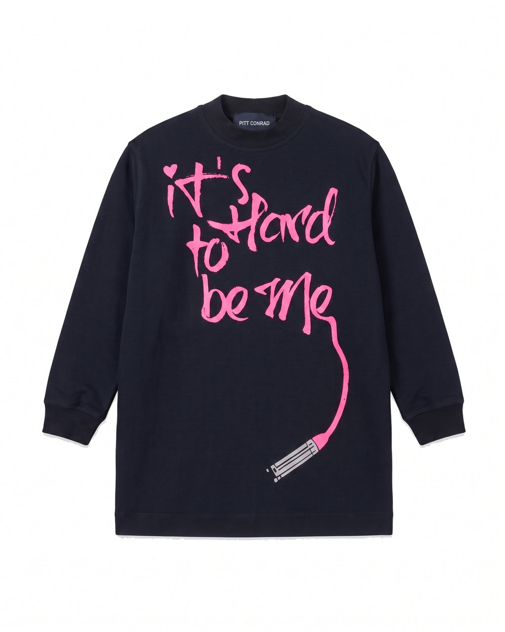 IT'S HARD TO BE ME – Vestito in felpa con scritta rosa fluo – vista frontale