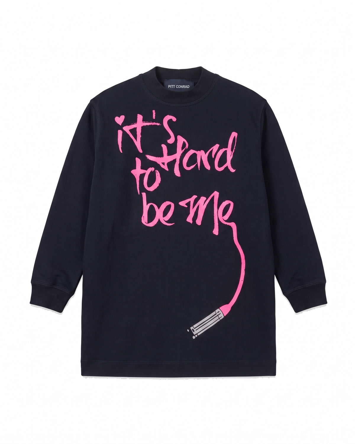 IT'S HARD TO BE ME – Vestito in felpa con scritta rosa fluo – vista frontale