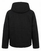 Giubbotto biker imbottito nero con cappuccio foderato bordeaux – vista posteriore