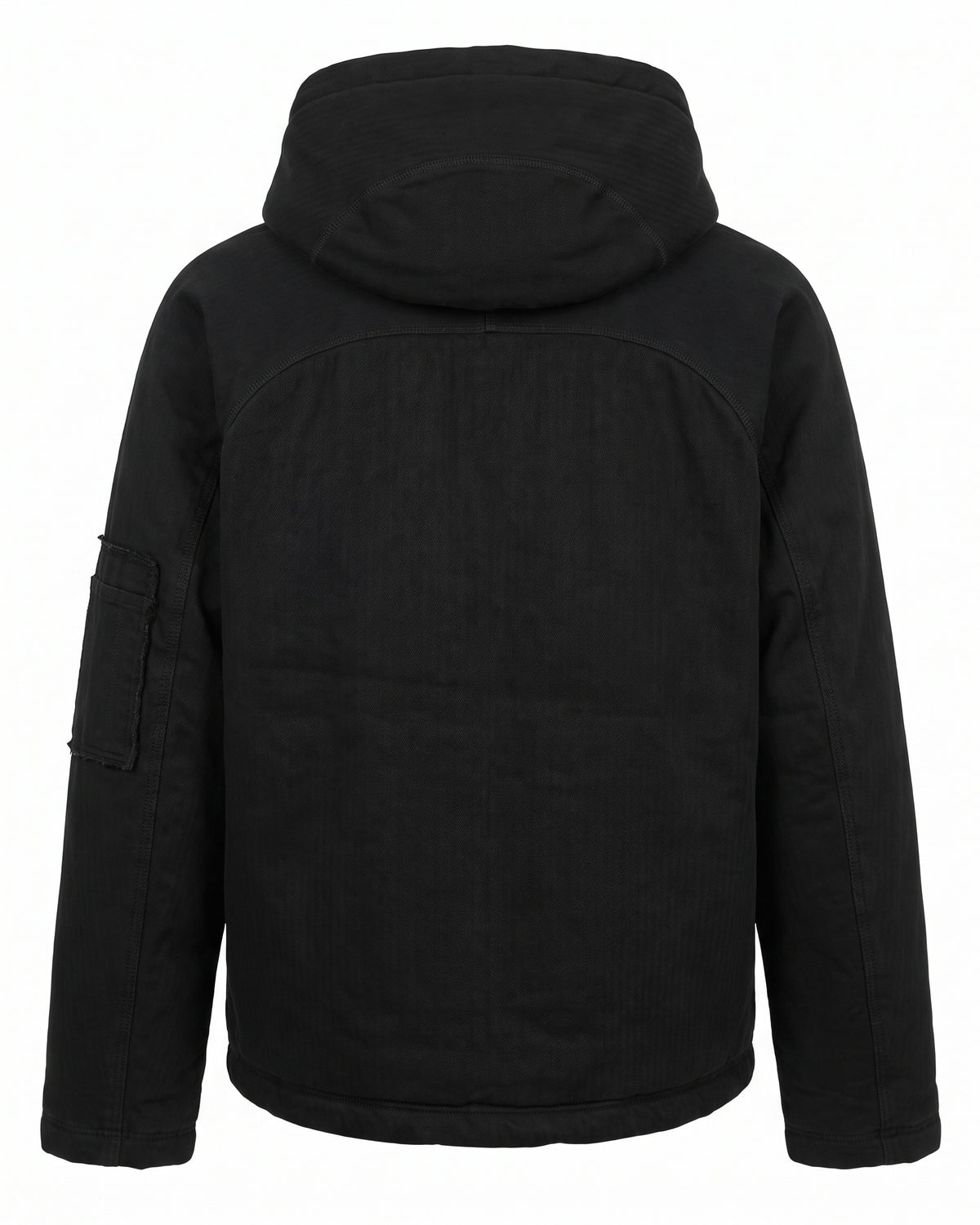 Giubbotto biker imbottito nero con cappuccio foderato bordeaux – vista posteriore