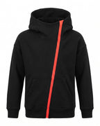 Felpa hoodie nera bambino con zip fluo e stampa Madonna di Campiglio – vista frontale