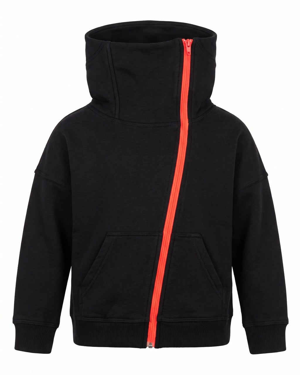 Felpa hoodie nera con zip asimmetrica rossa Madonna di Campiglio – vista frontale