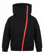 Felpa hoodie nera con zip asimmetrica rossa Madonna di Campiglio – vista frontale