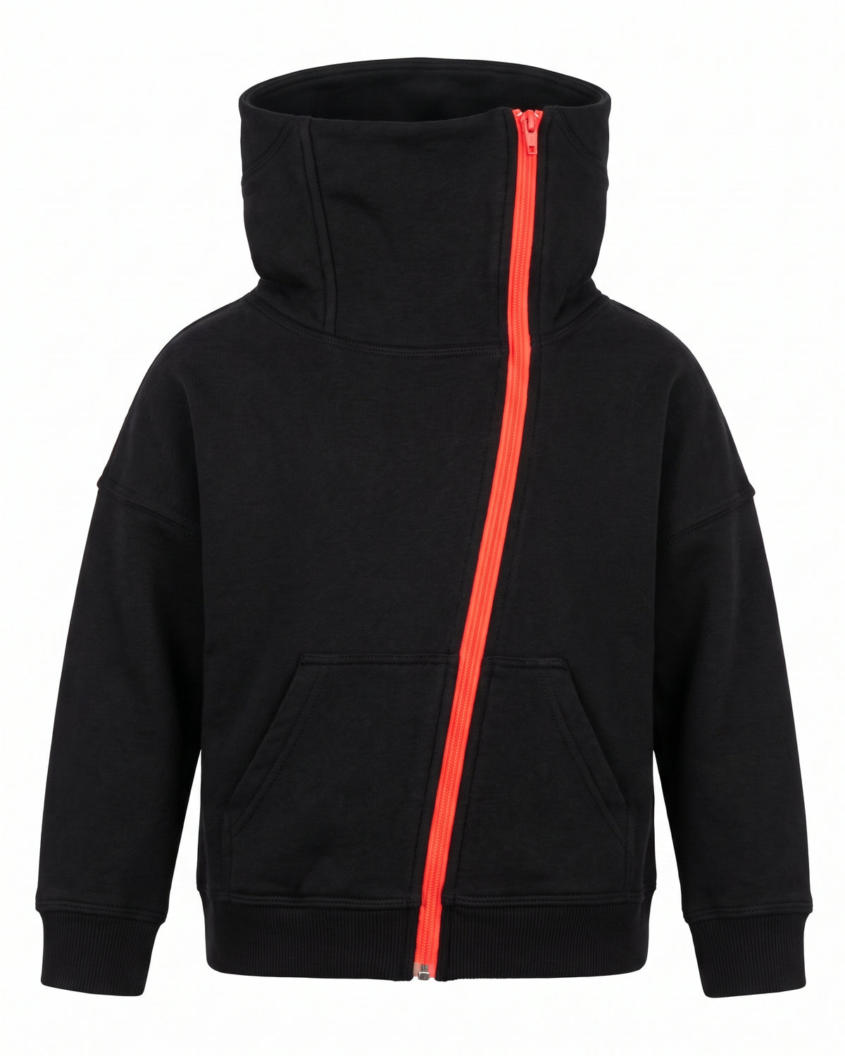Felpa hoodie nera con zip asimmetrica rossa Madonna di Campiglio – vista frontale