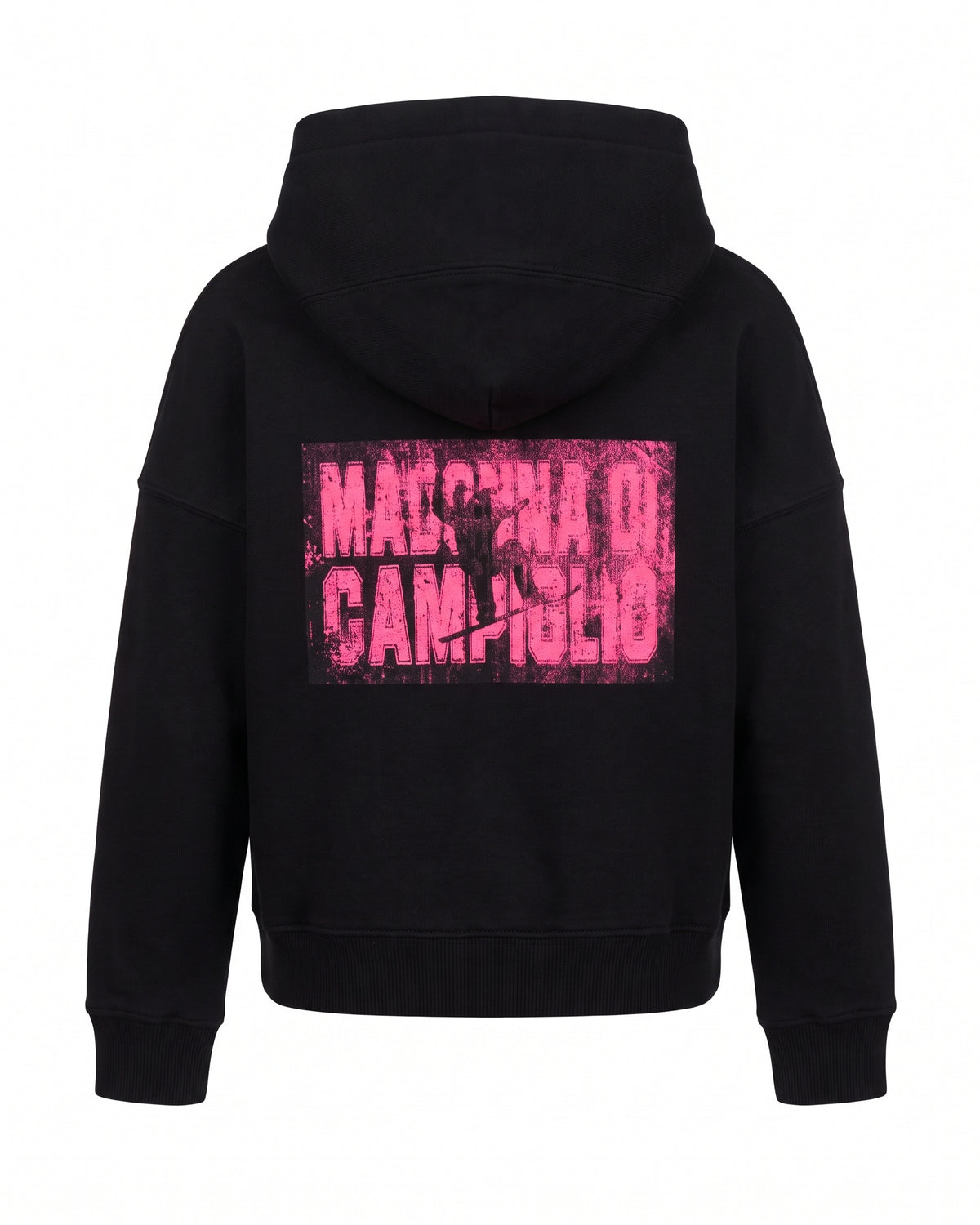 Felpa hoodie nera con zip asimmetrica rossa Madonna di Campiglio – vista posteriore