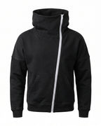 Hoodie nera con zip bianca asimmetrica e stampa Madonna di Campiglio – vista frontale