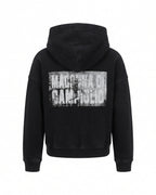 Hoodie nera con zip bianca asimmetrica e stampa Madonna di Campiglio – vista posteriore