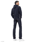 NINJA – hoodie in pile blu navy con zip laterale, indossato da un modello – vista posteriore